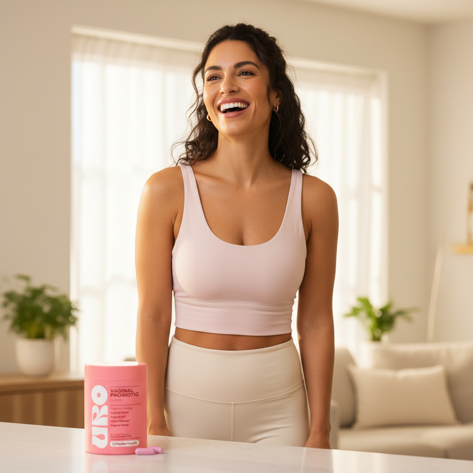 Mujer confiada y saludable con URO Vaginal Probiotic